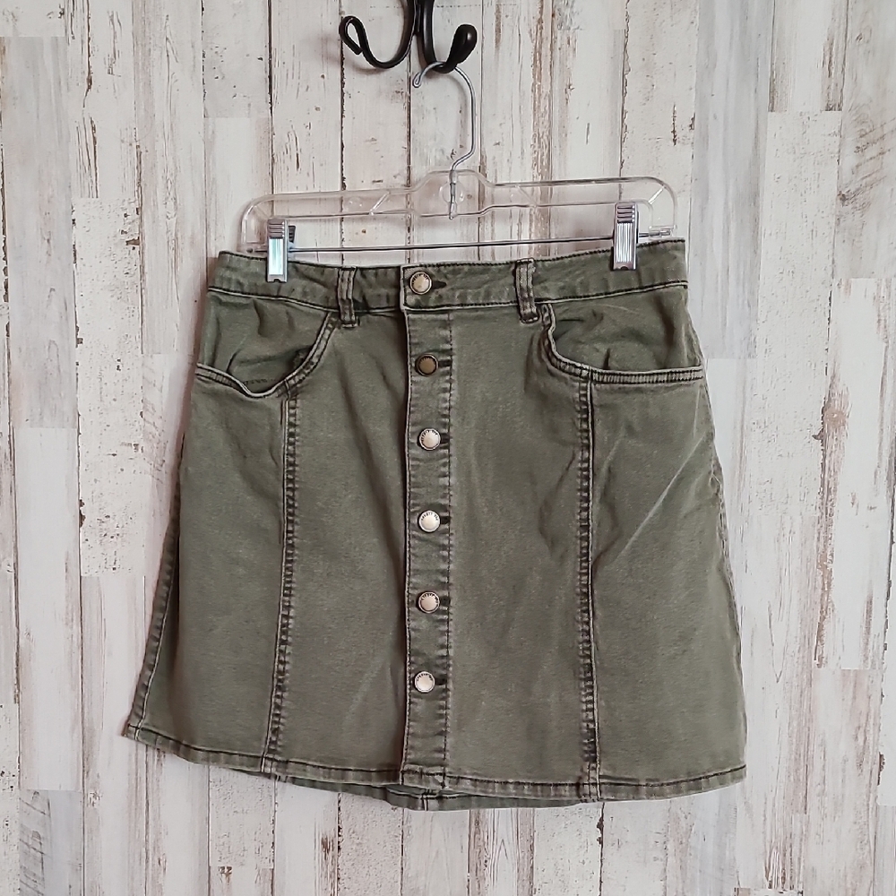 Copper Key Khaki Button-Down Mini Skirt